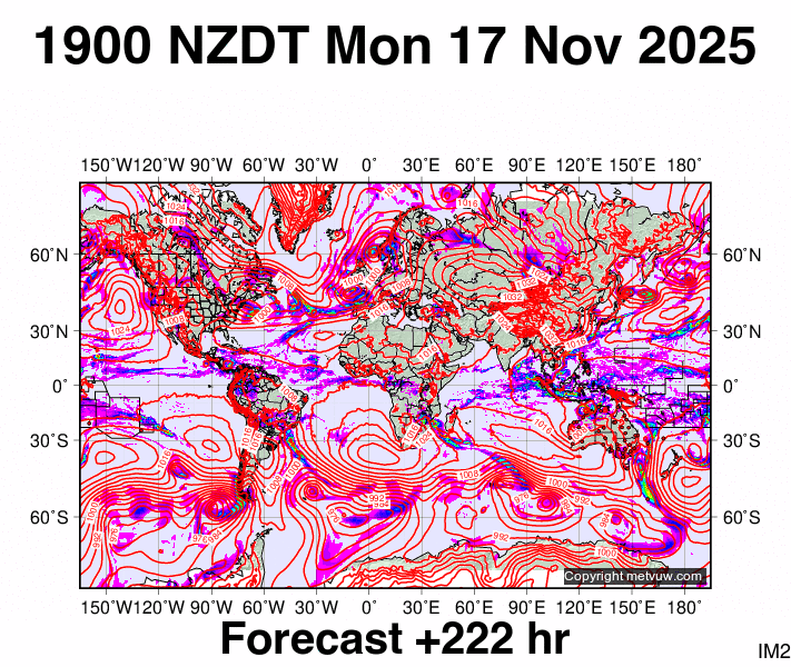 World forecast chart for Monday, November 17th, 2025 at 6:00 AM