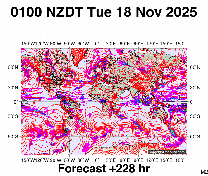 World forecast chart for Monday, November 17th, 2025 at 12:00 PM
