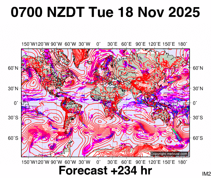 World forecast chart for Monday, November 17th, 2025 at 6:00 PM