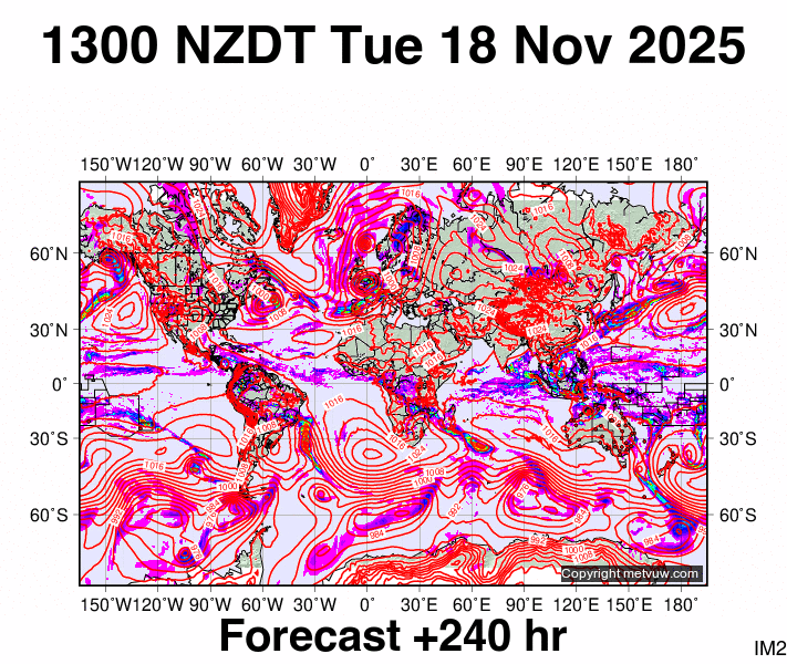 World forecast chart for Tuesday, November 18th, 2025 at 12:00 AM